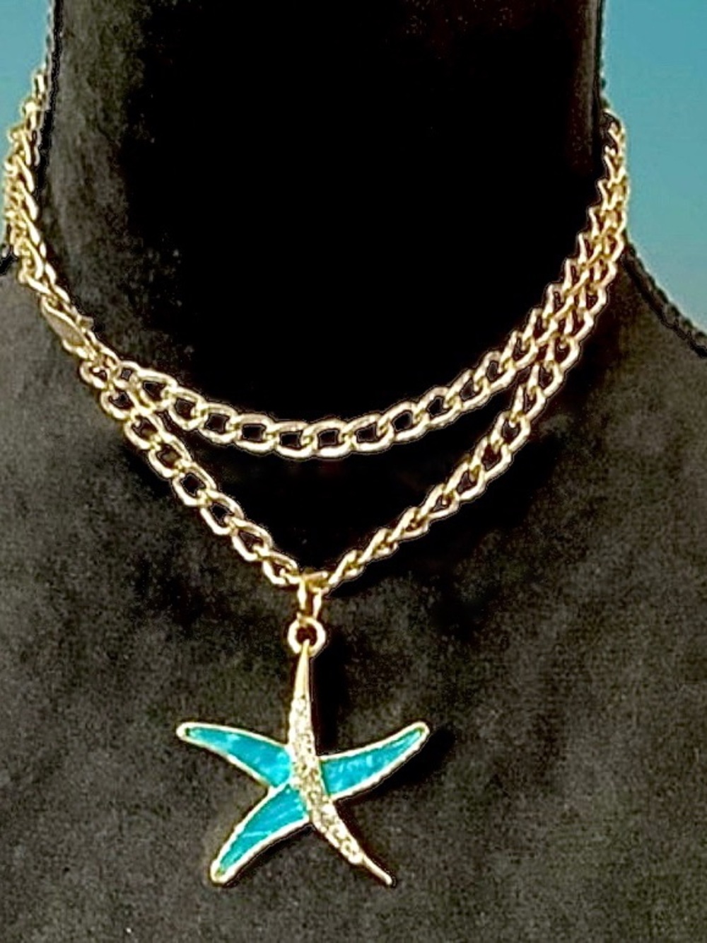 Heidi Daus Gold Starfish Pendant with Turquoise Enamel & Swarovski Crystals NWOT - Picture 3 of 11